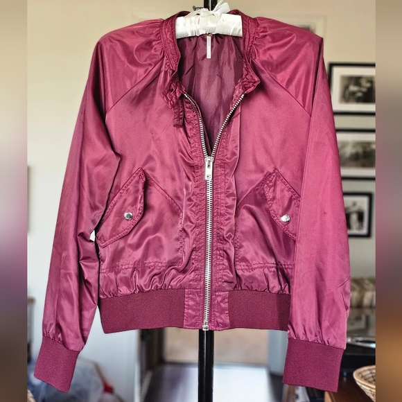 Free People Midnight Bomber Jacket In Maroon - Picture 8 of 8